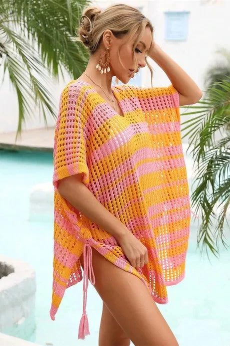 Pink & Orange Open Knit Swim Cover