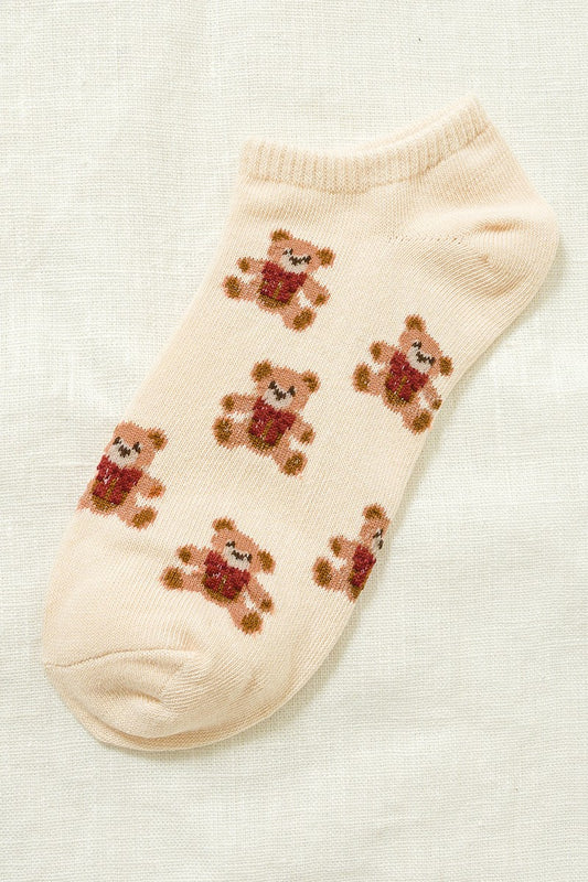 Teddy Bear Ankle Socks - Cream