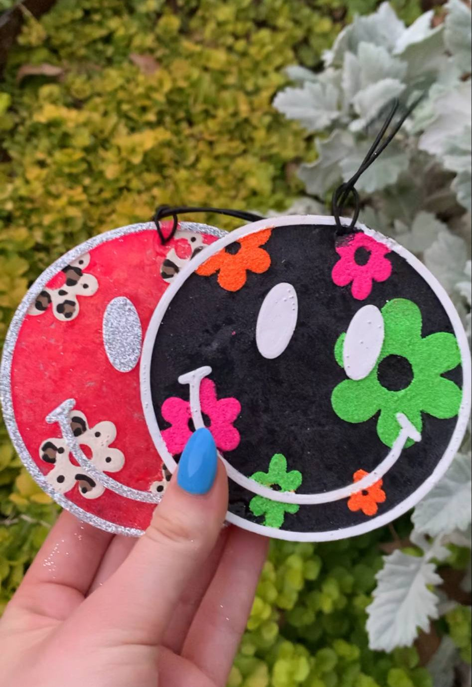 Smiley Round Freshie - Pink & Leopard or Black & Neon
