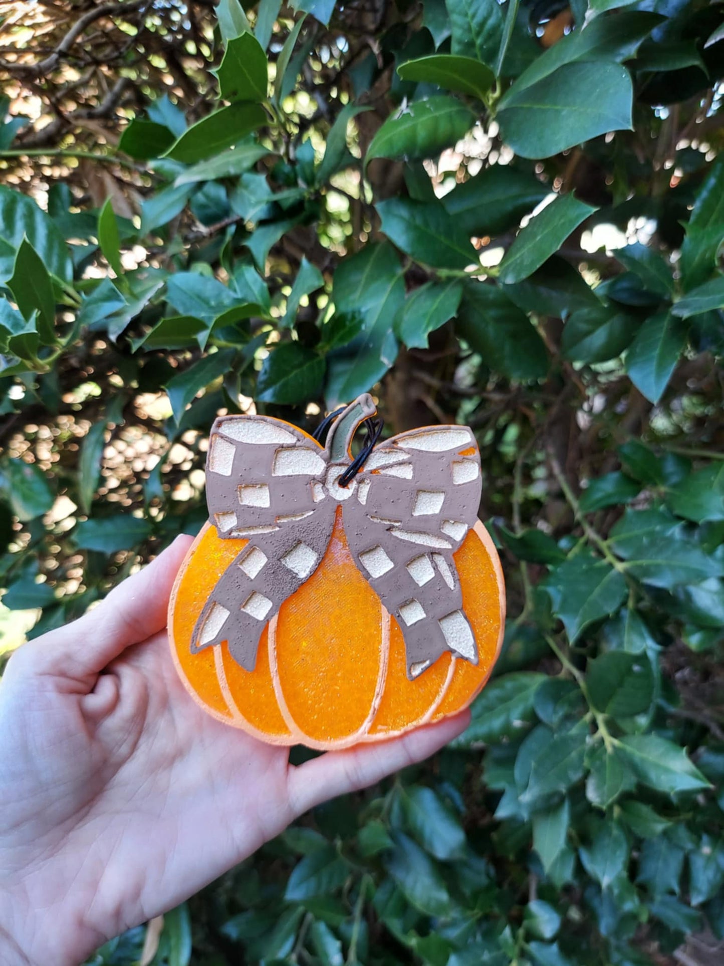 Pumpkin With Brown Check Bow - Air Freshener