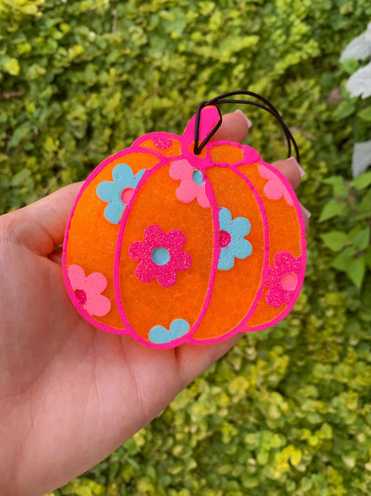 Pumpkin With Pink/Blue Flowers Air Freshener