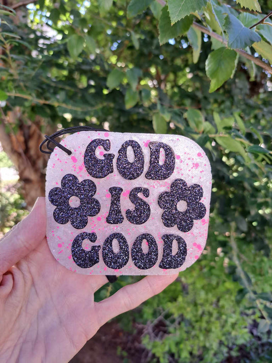 God Is Good Freshie - White Metallic Background & Black Text