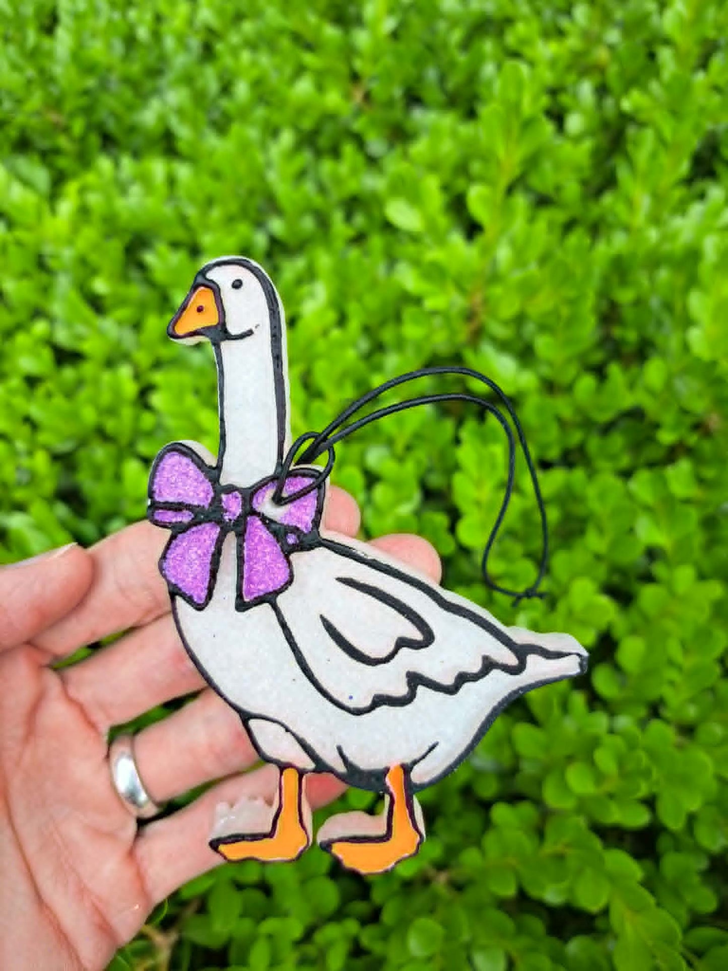 goose freshie with lavender bow