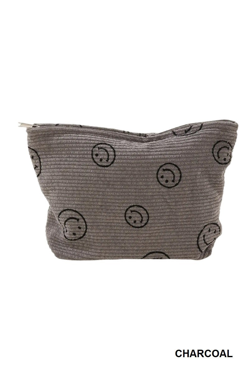 Corduroy Smiley Cosmetic Pouch