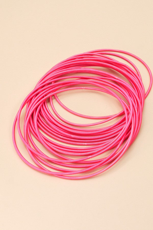 Thin Guitar String Bracelets - HOT PINK - 20 pcs set