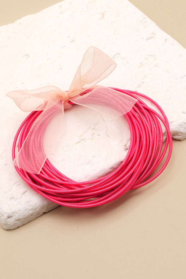 Thin Guitar String Bracelets - HOT PINK - 20 pcs set