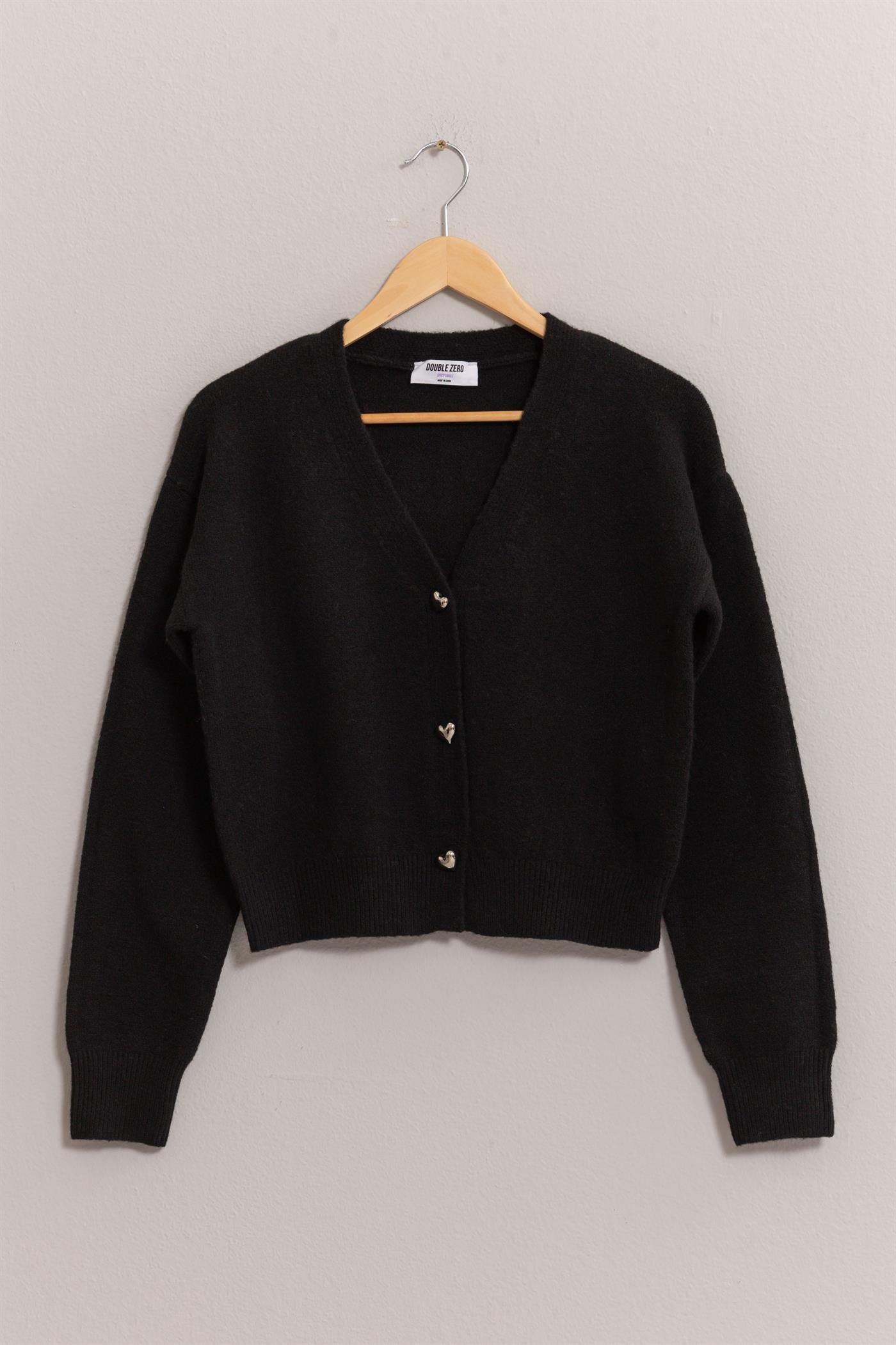 Black Cardigan With Silver Heart Buttons – Favorite Things Black Cardigan With Silver Heart Buttons – Favorite Things
