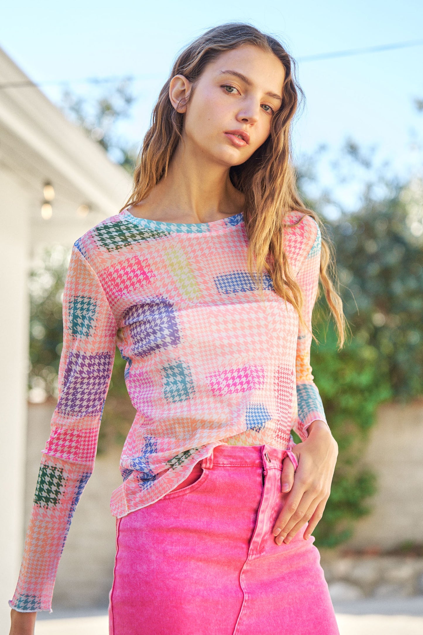 Multicolor Square Mesh Top