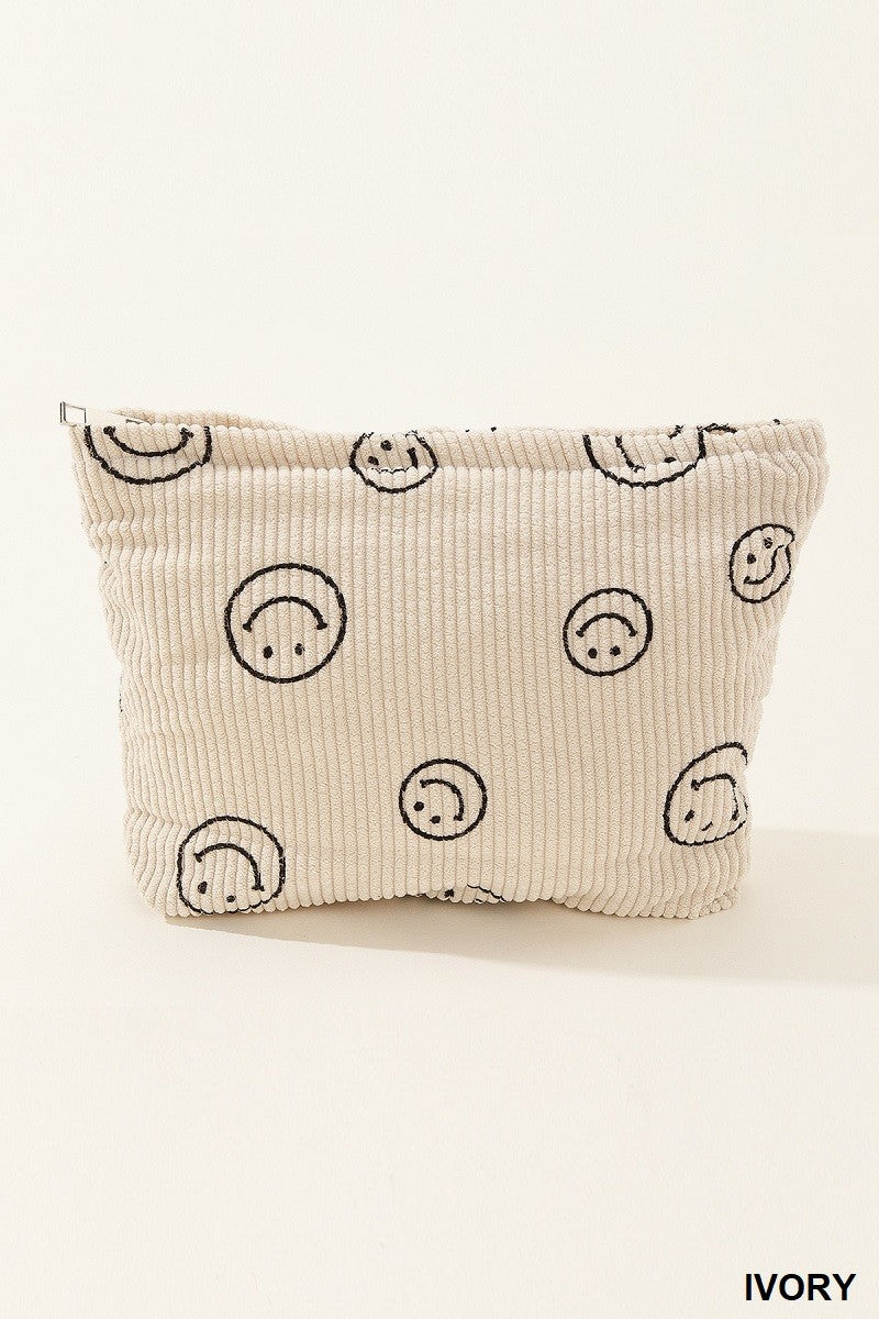 Corduroy Smiley Cosmetic Pouch