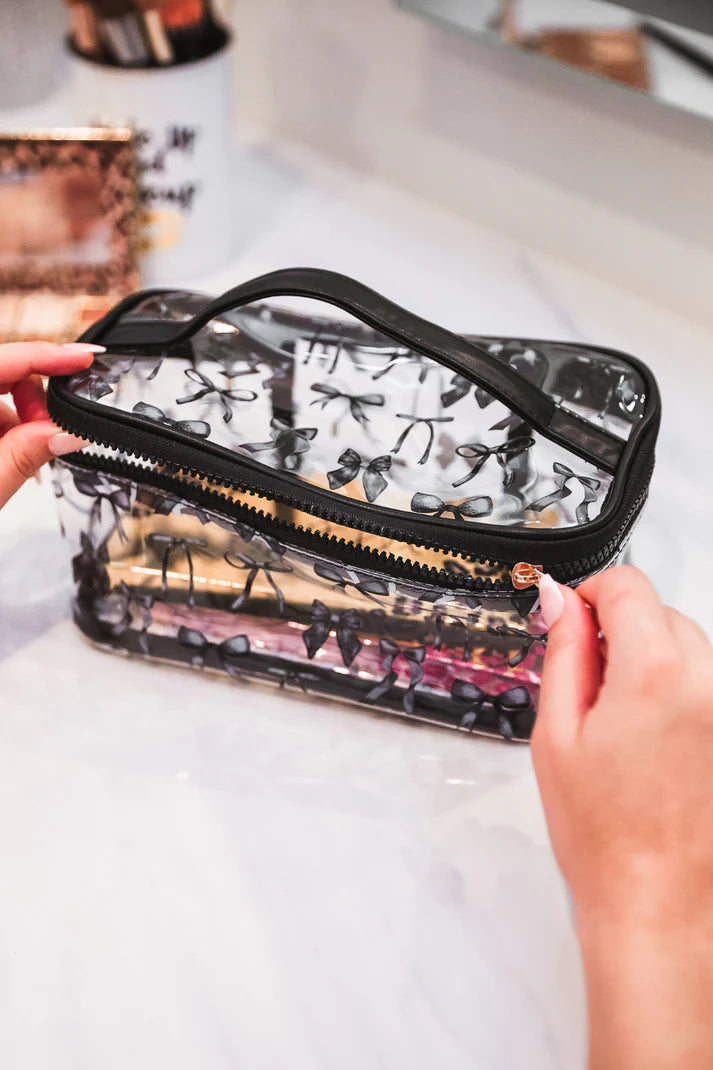 Black Bow Zip Around Clear Cosmetic Bag