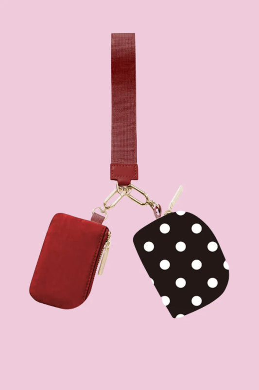 Dual Pouch Wristlet Keychain Wallet - Polka Dot