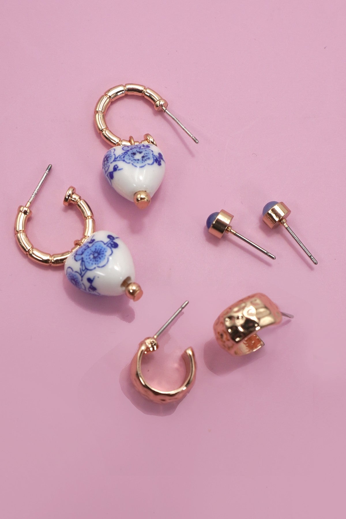 Vintage Ceramic Porcelin Tro Huggie Hoop Earrings