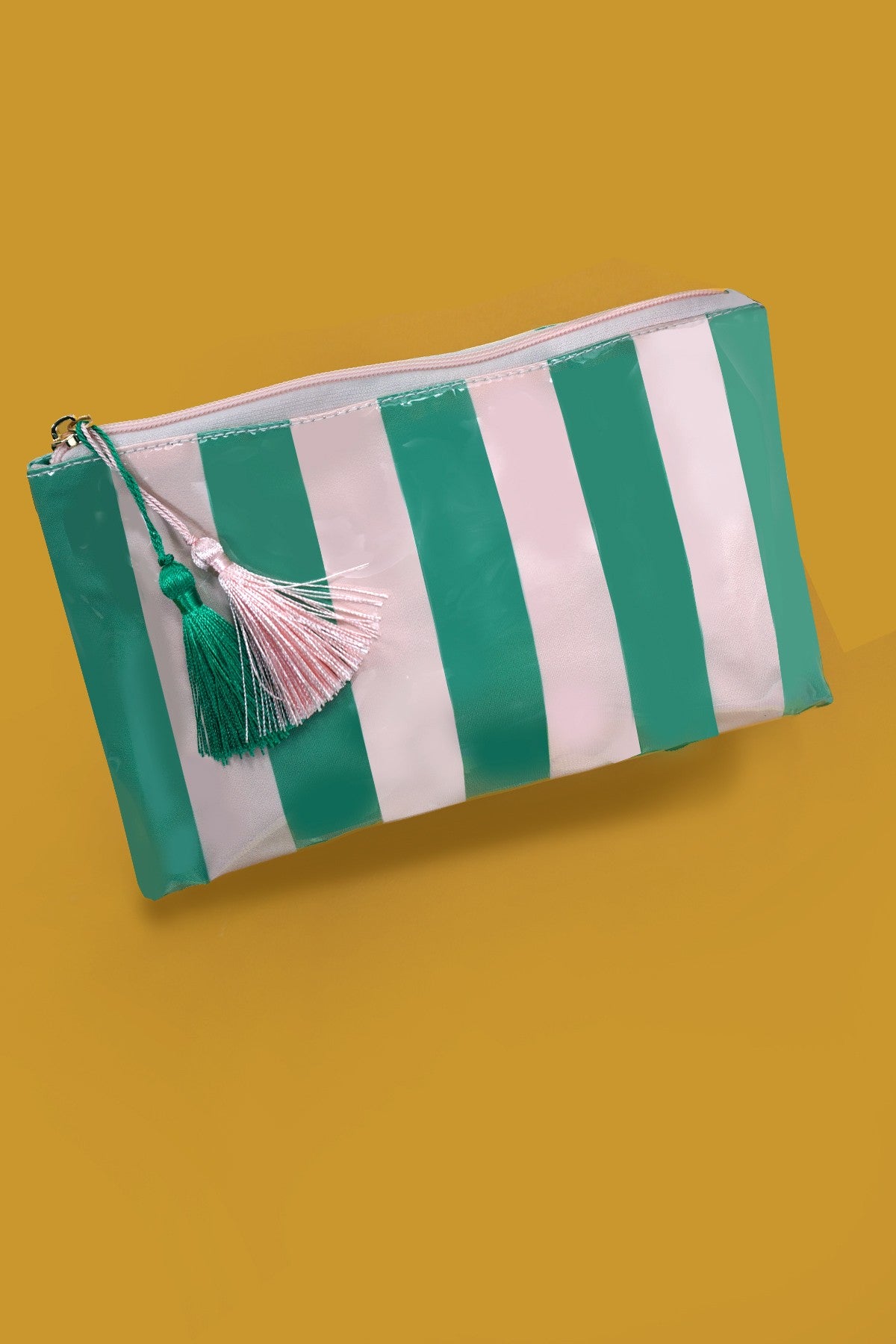 Vinyl Travel Striped Cosmetic Bag - Pink Green