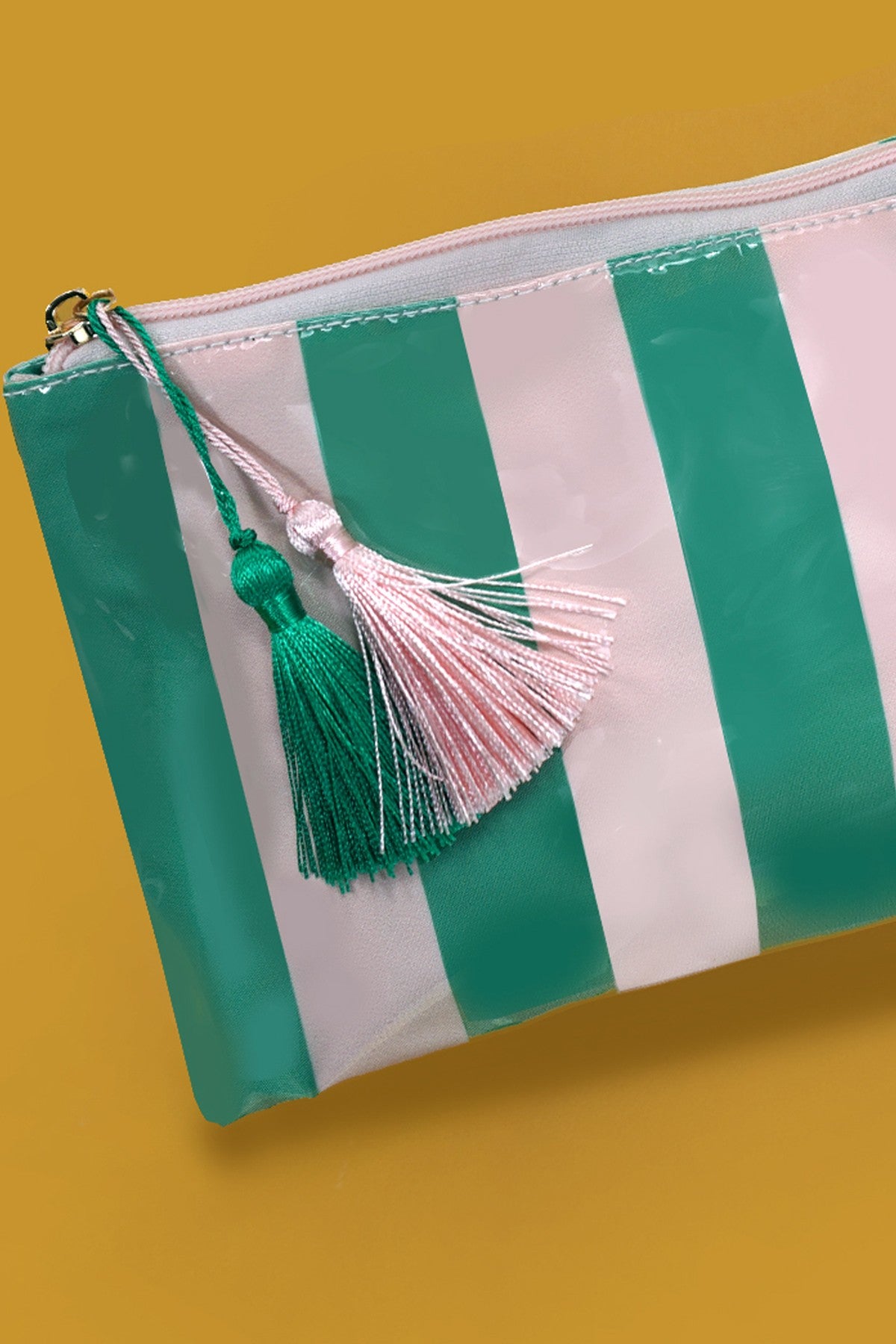 Vinyl Travel Striped Cosmetic Bag - Pink Green