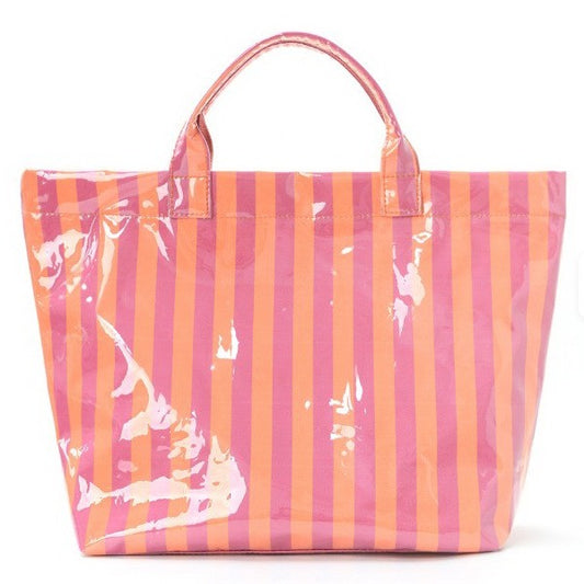 Vinyl Striped Tote Bag - Fuchsia Orange