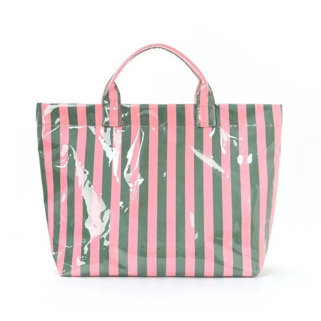 Vinyl Striped Tote Bag - Pink Green