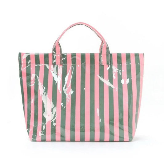 Vinyl Striped Tote Bag - Pink Green