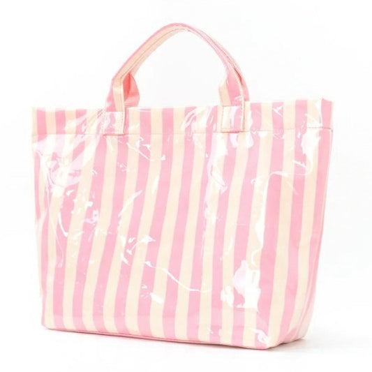 Vinyl Striped Tote Bag - Pink Yellow