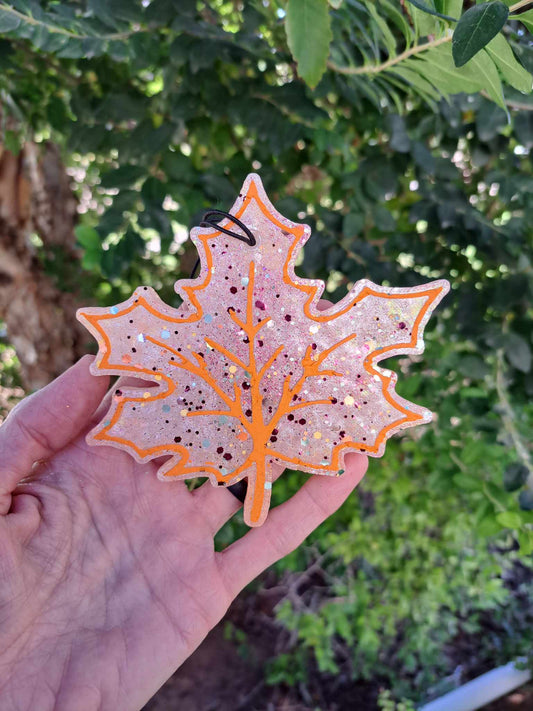 Fall Leaf Freshie - Air Freshener - White With Orange Trim