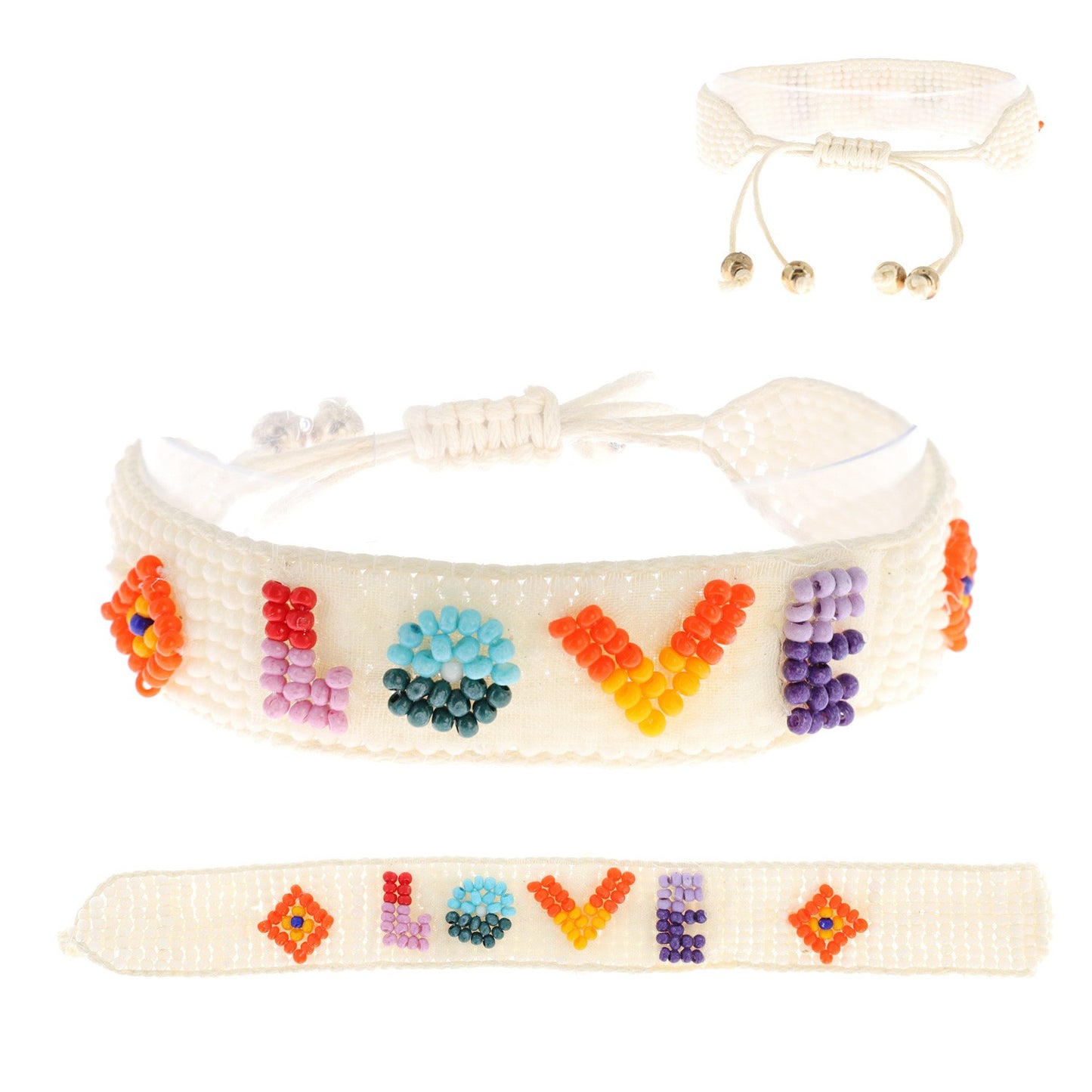 Bracelet - Adjustable 'Love' Seed Bead Bracelet