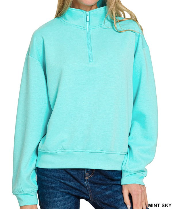Mint Sky Scuba Quarter Zip Pullover - S M L XL
