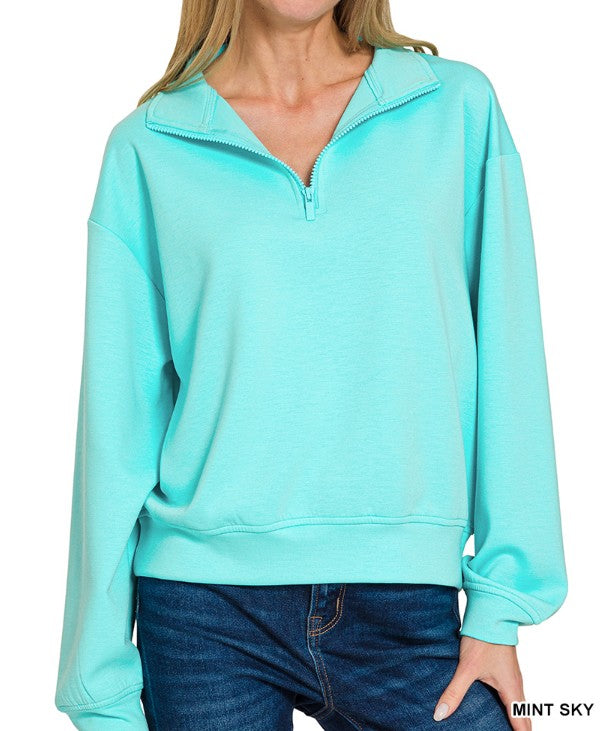 Mint Sky Scuba Quarter Zip Pullover - S M L XL