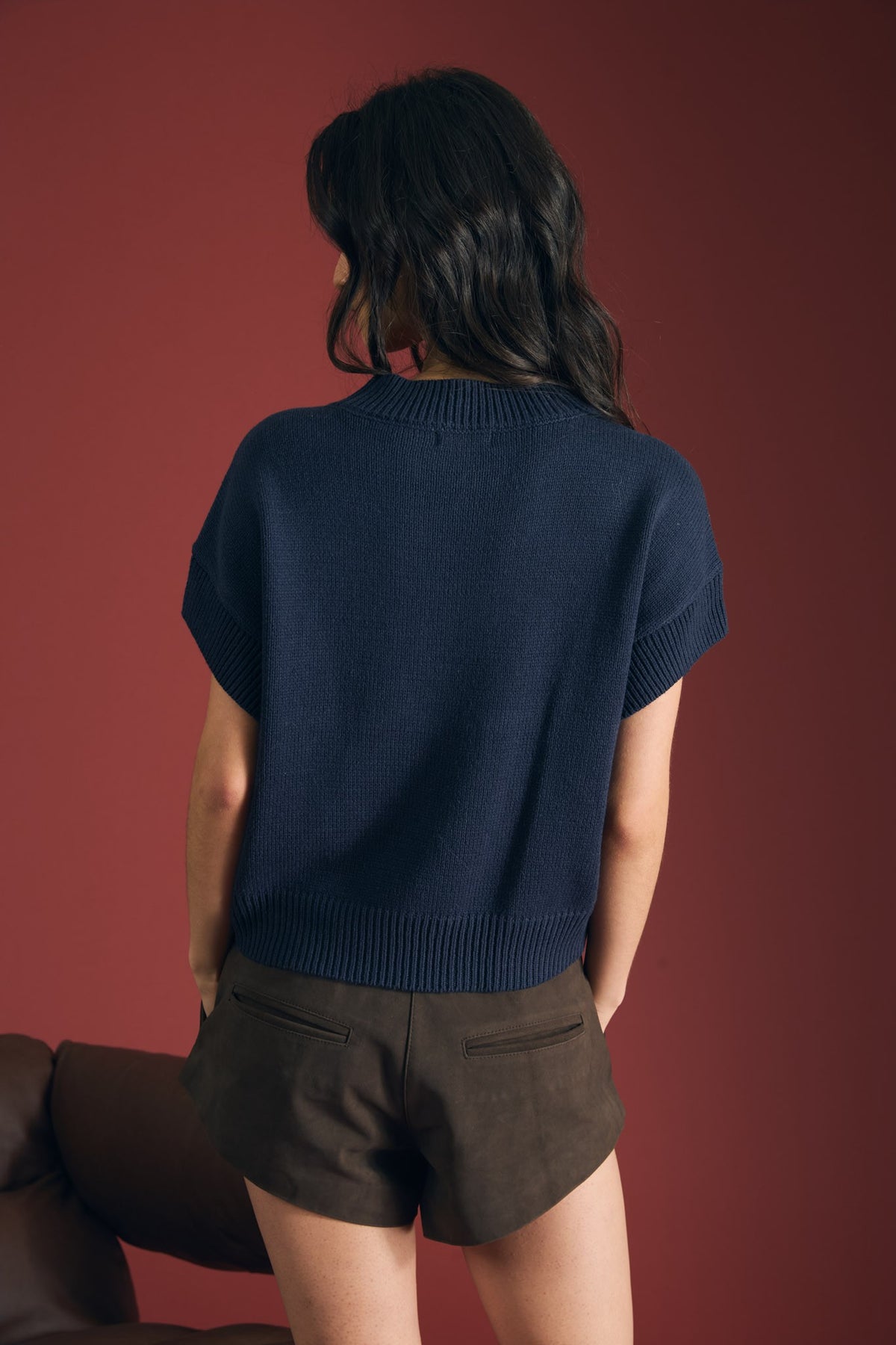Navy Puppy Jacquard Short Sleeve Knit Sweater
