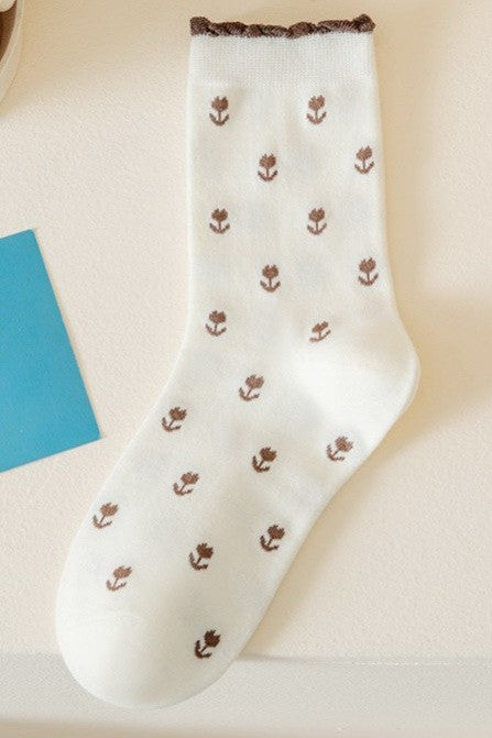 Floral Neutral Color Tulip Socks
