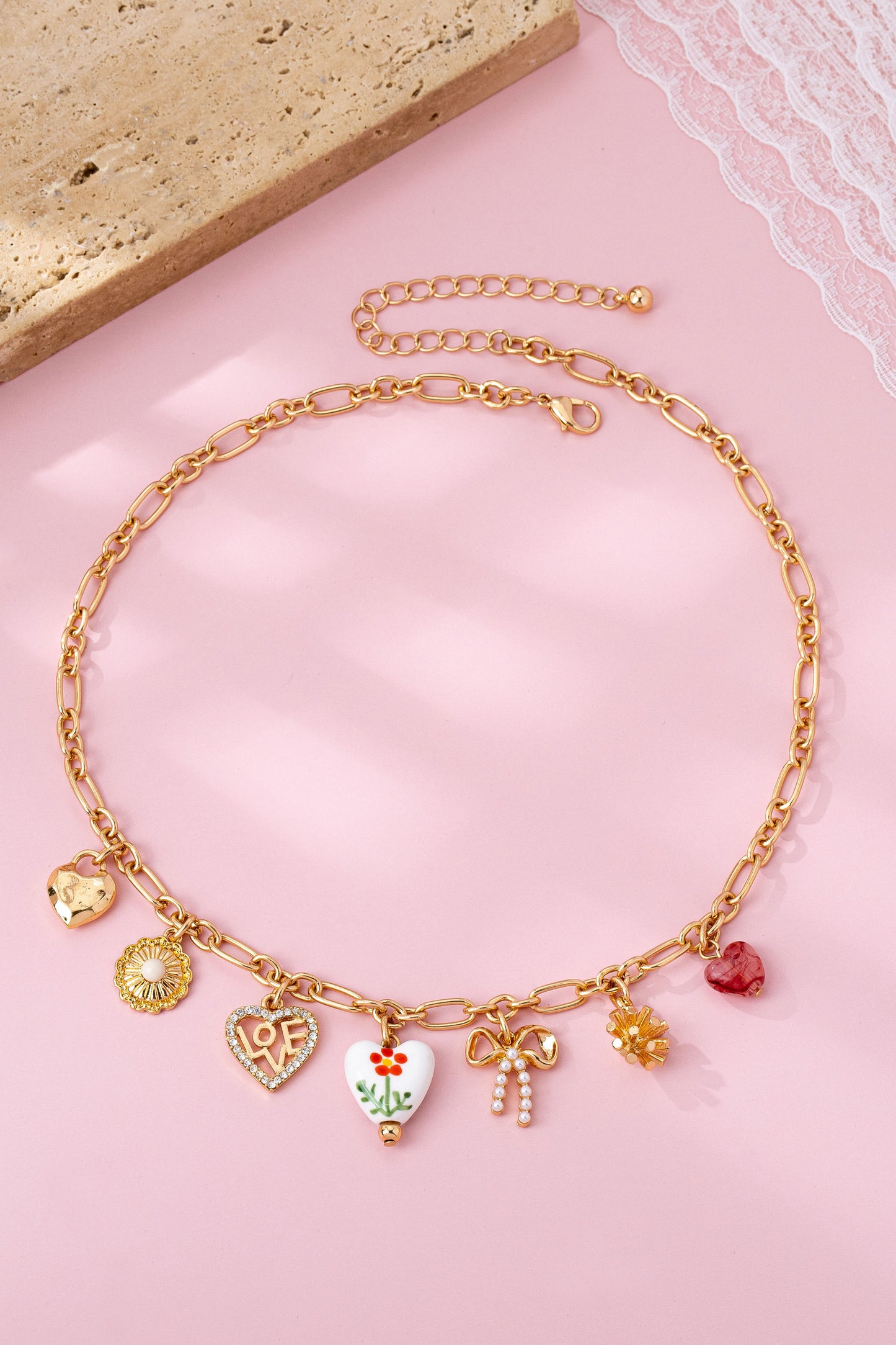 Porcelain Heart Multi-charm Statement Necklace