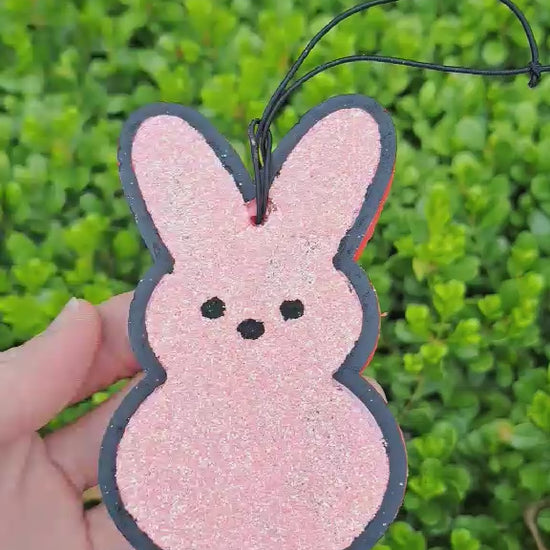 pink bunny freshie hel in hand