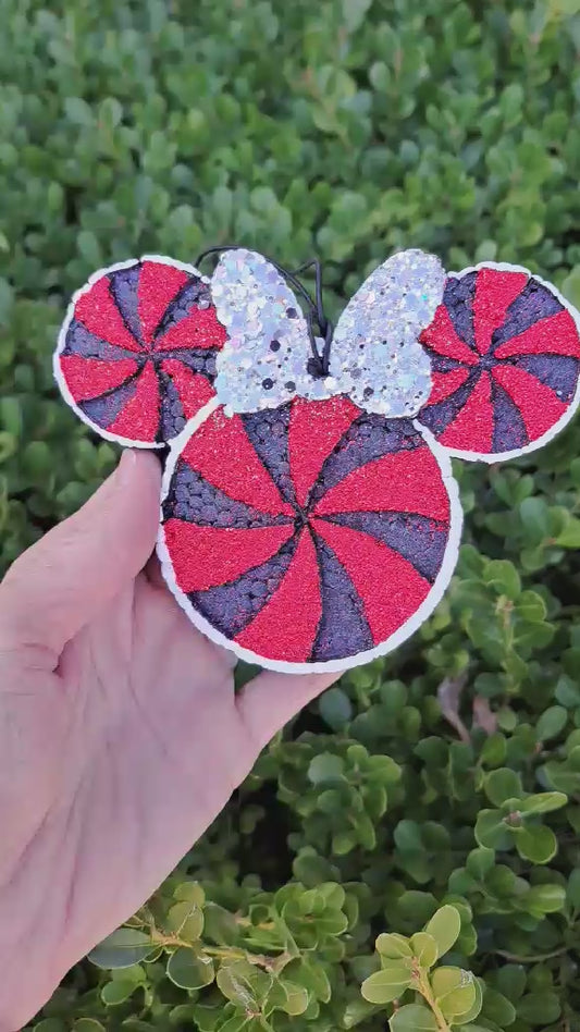 Candy Swirl Mouse With Glitter Bow Freshie - Red & Black