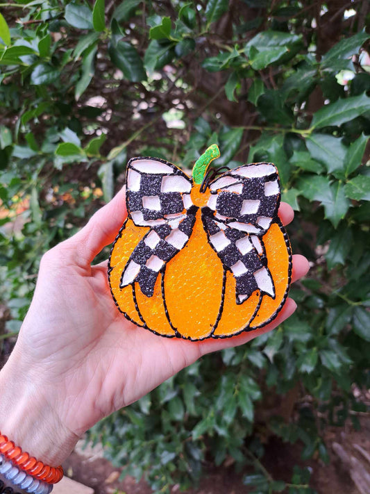 Pumpkin With Black/White Check Bow - Air Freshener