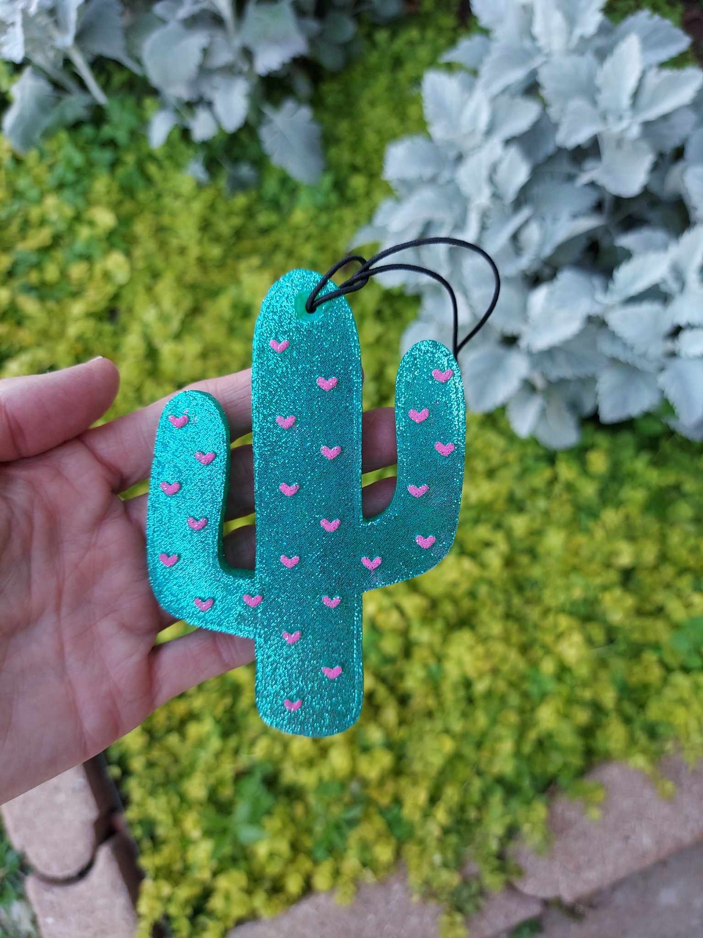 Cactus Heart Freshie - Metallic With Pink Hearts