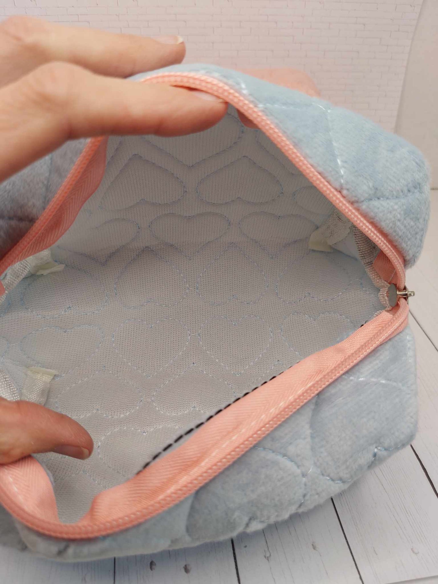 Quilted Heart Lightweight Cosmetic Bag - Pink or Blue