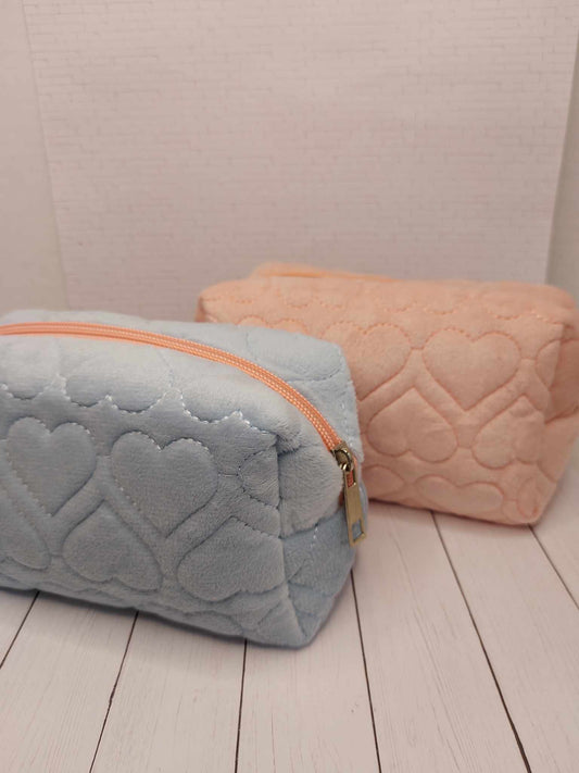 Quilted Heart Lightweight Cosmetic Bag - Pink or Blue