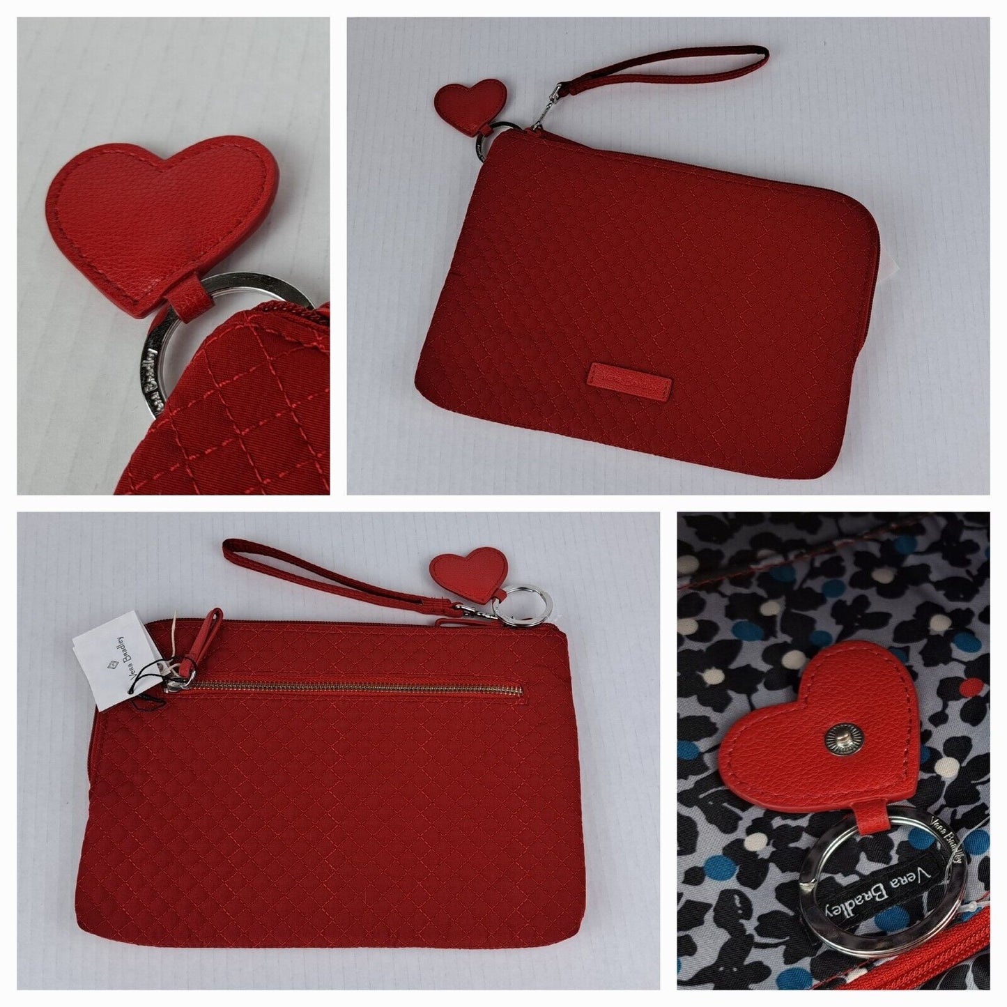 Wristlet with Heart Keychain - Red Microfiber