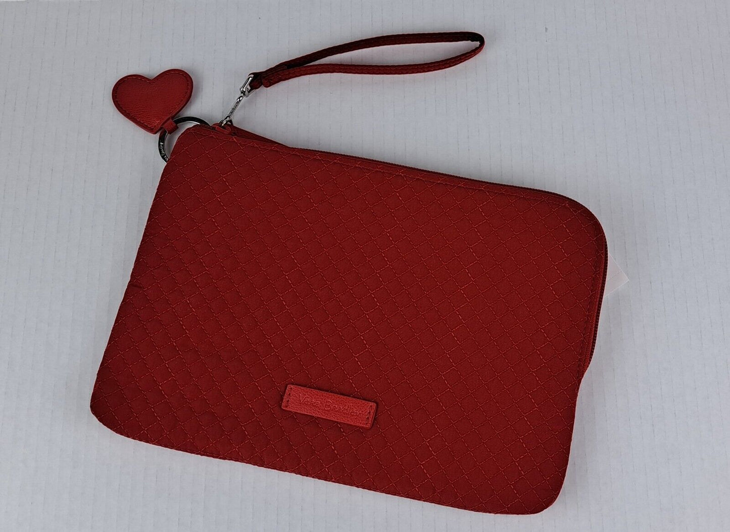 Wristlet with Heart Keychain - Red Microfiber