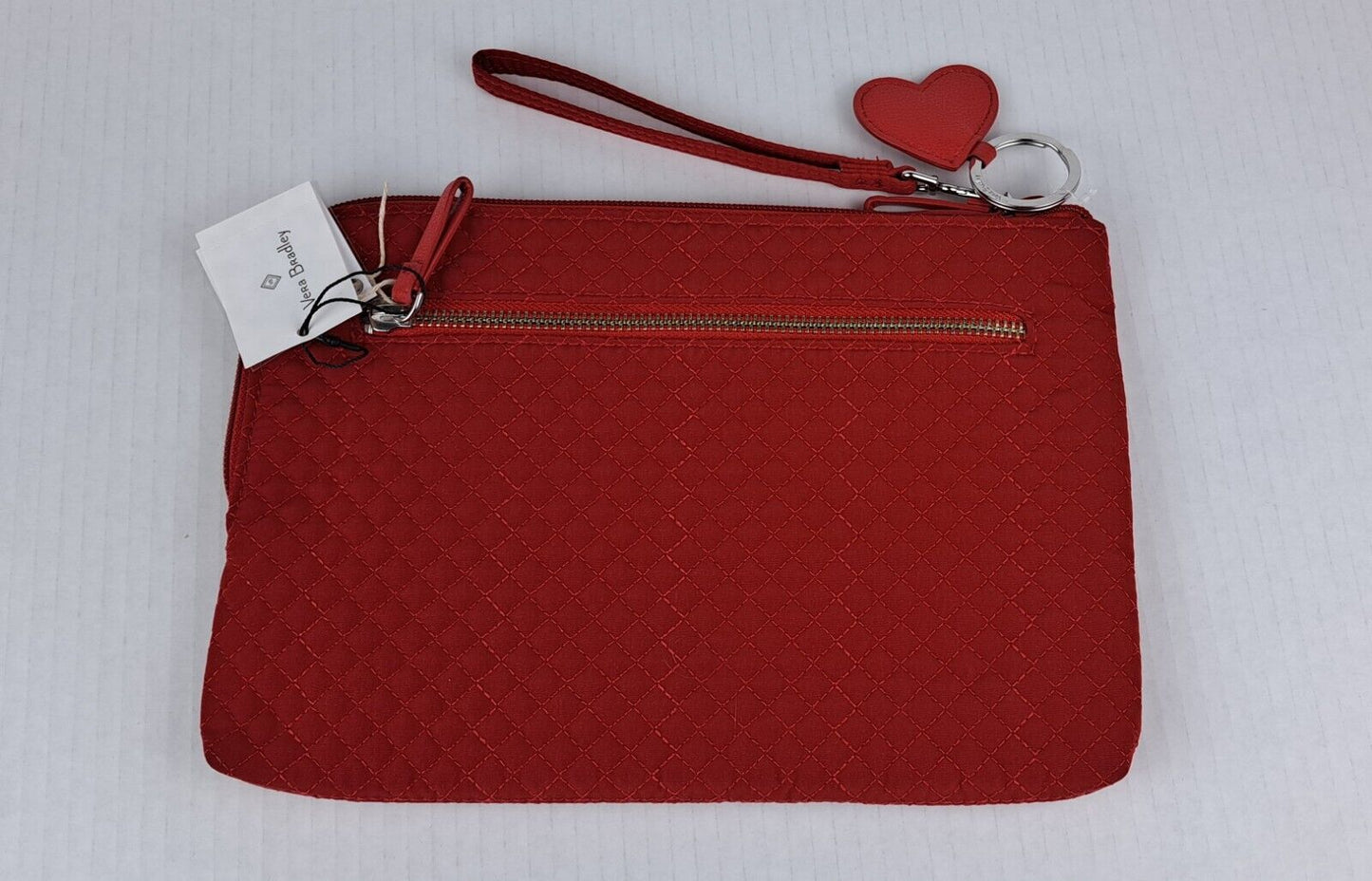 Wristlet with Heart Keychain - Red Microfiber