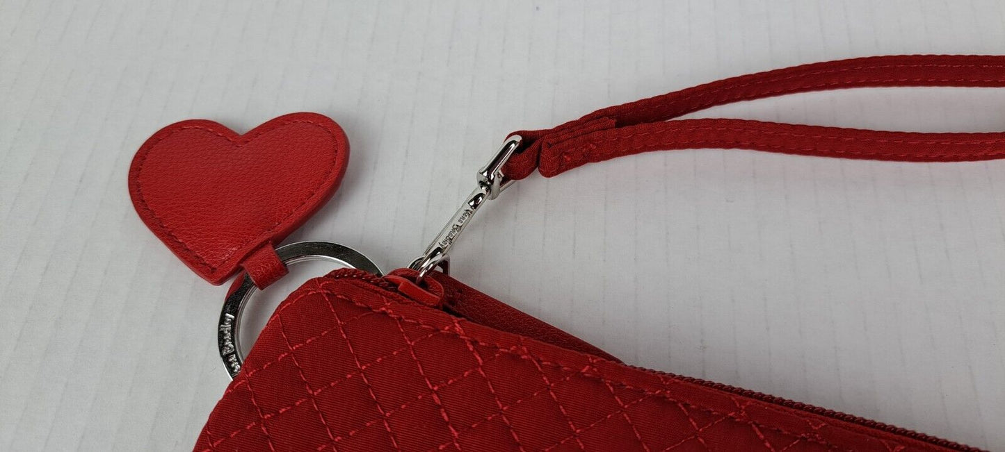 Wristlet with Heart Keychain - Red Microfiber