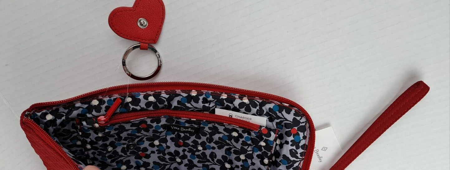 Wristlet with Heart Keychain - Red Microfiber