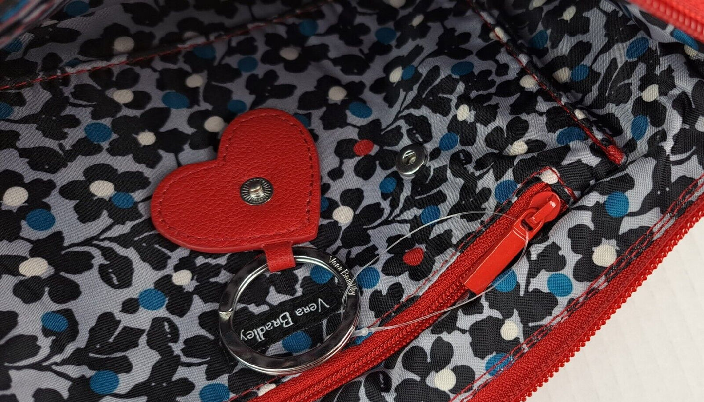 Wristlet with Heart Keychain - Red Microfiber