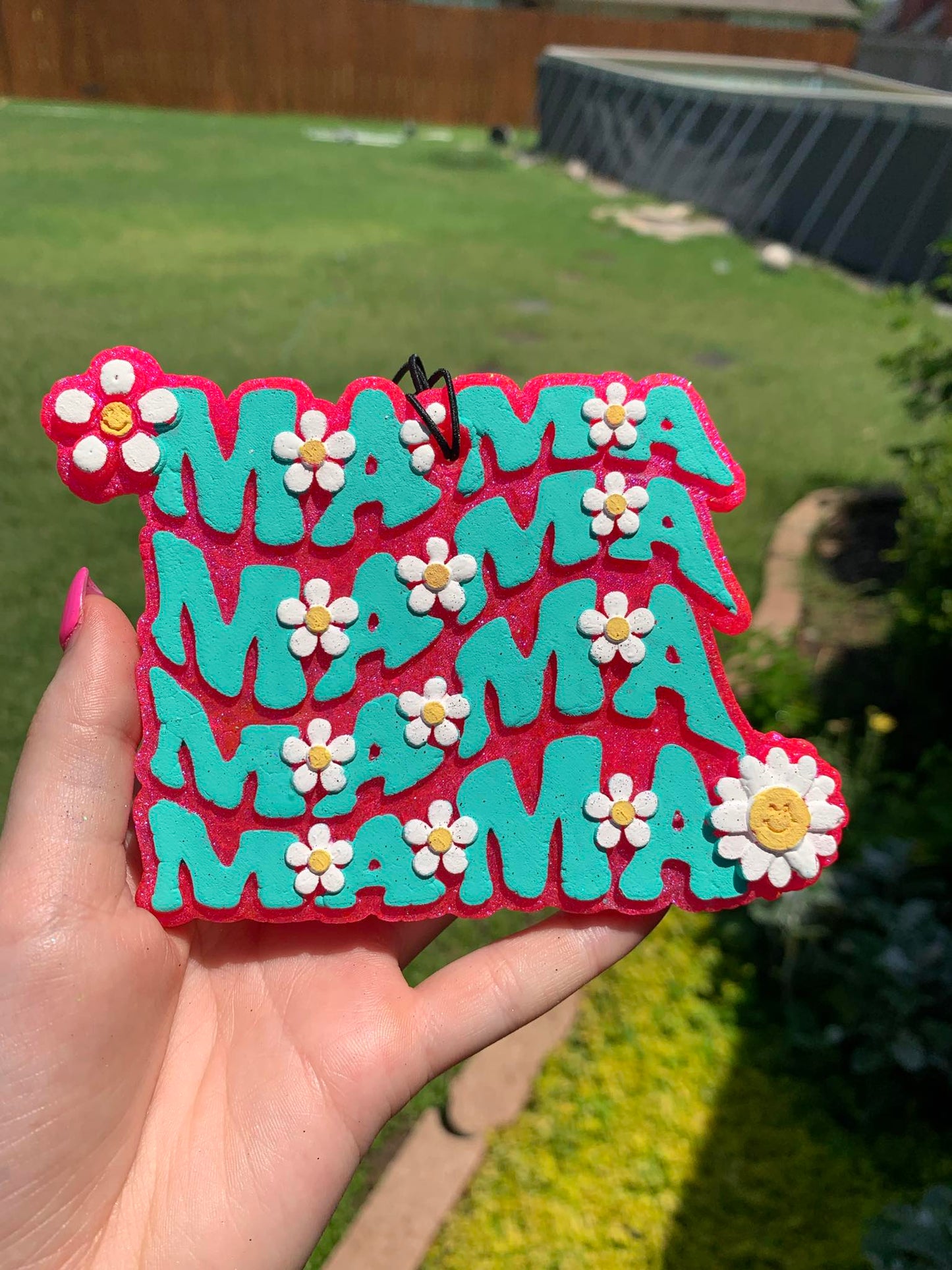 MAMA Colorful Freshie -  Pink With Turquoise Text