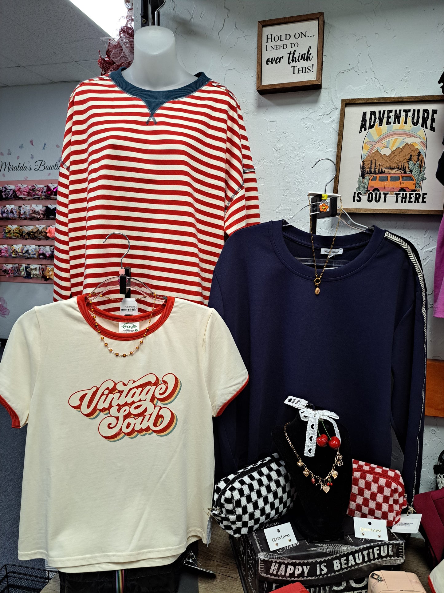 Oversized Red and Cream Striped Knit Top M L