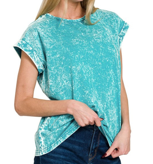 Turquoise Drop Shoulder Acid Washed Top S M L