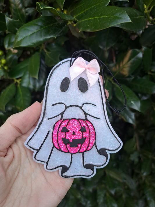 Ghost With Pink Pumpkin Freshie - Air Freshener