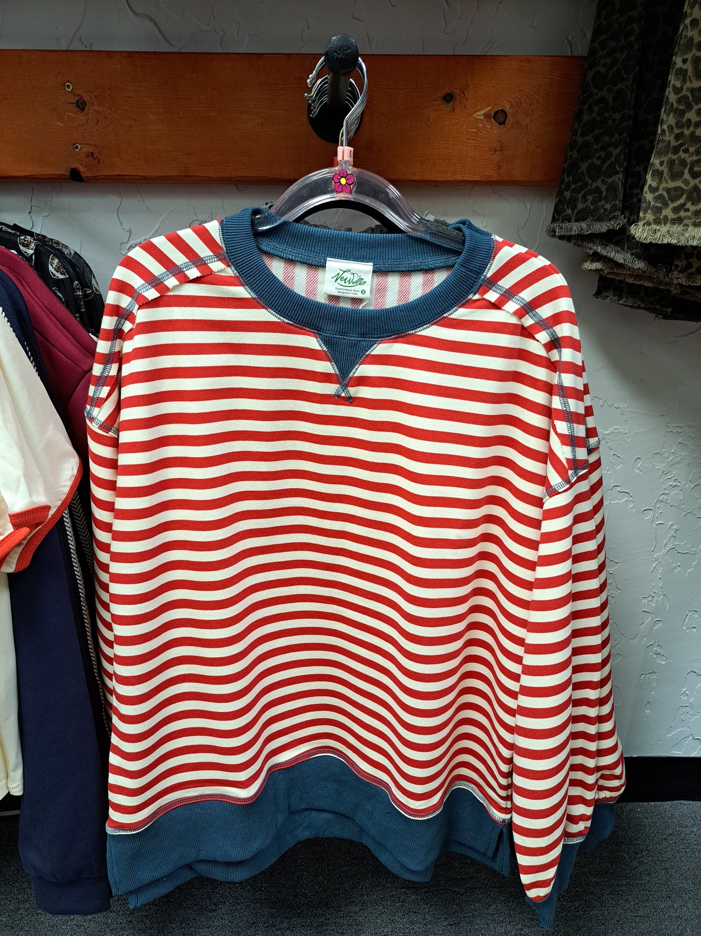 Oversized Red and Cream Striped Knit Top M L