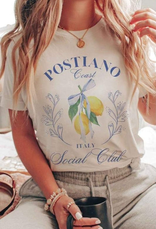 Lemon Print Tee with Blue Bow Graphic