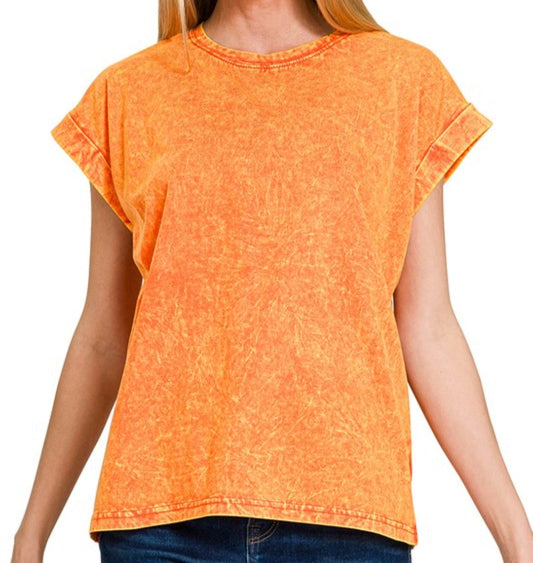 Orange Drop Shoulder Acid Washed Top