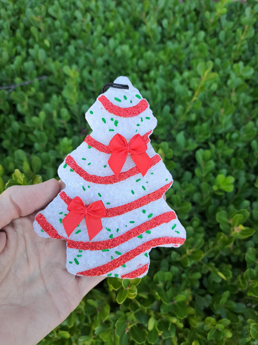 Red Trim Tree Cake With Bows Freshie