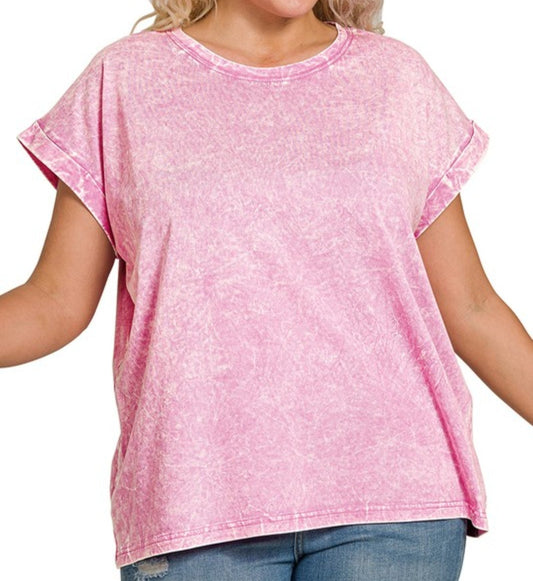 Mauve Drop Shoulder Acid Washed Top XL and 2X